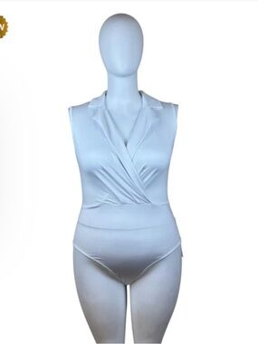 YOZY Sleeveless White Surplice Bodysuit